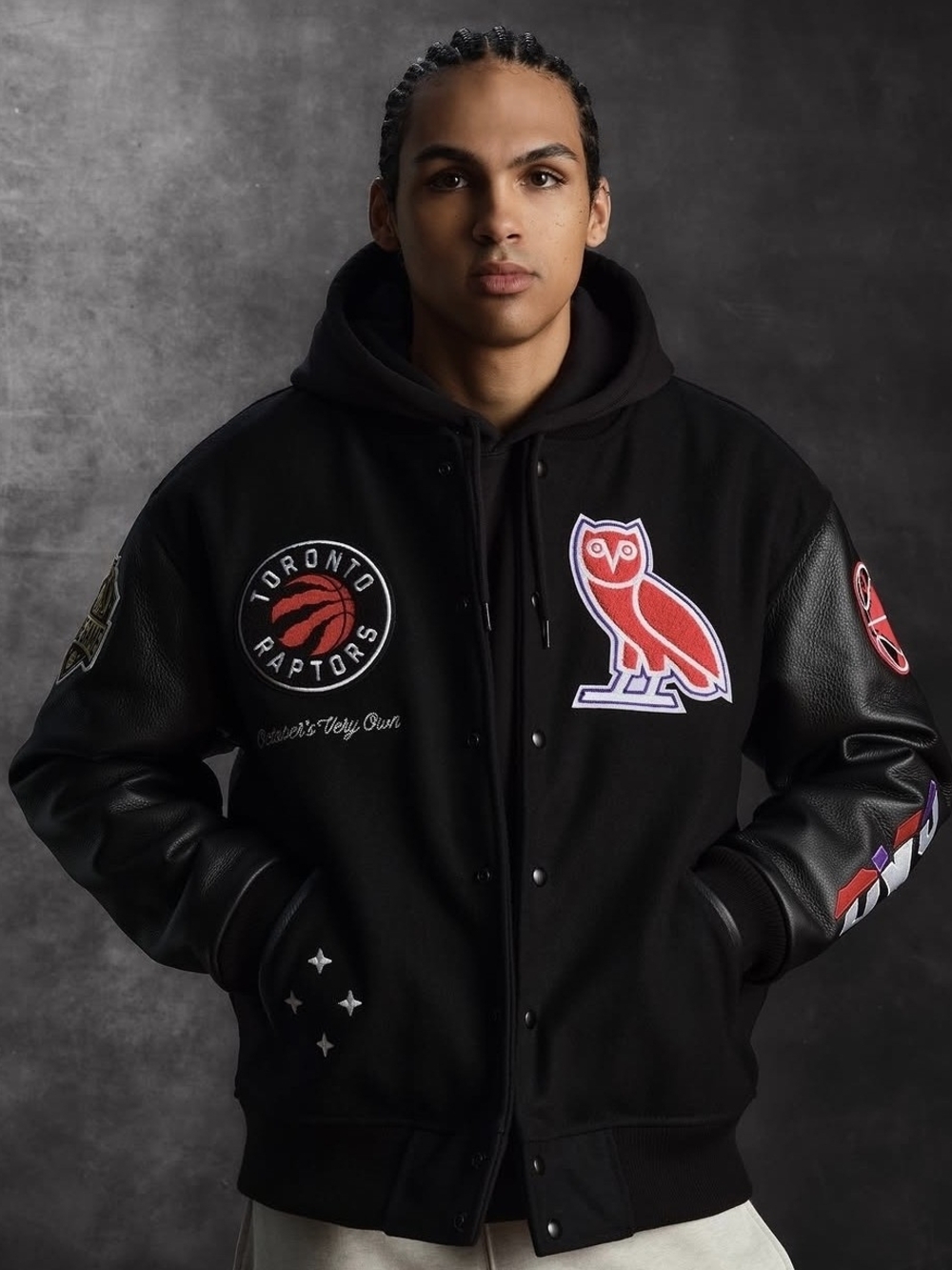OVO x Toronto Raptors Black Varsity Leather Jacket BRAND NEW Size M